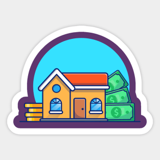 House With Gold Coin And Money Cartoon Sticker